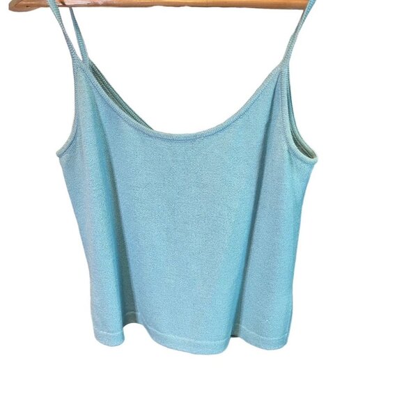St. John Blue Knit V Neck Camisole Top Sz L - Picture 2 of 9